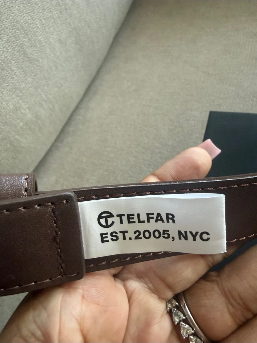 Telfar Brown Leather Belt with Silver Logo Buckle